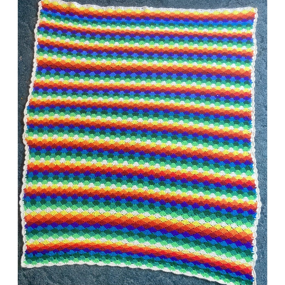 Afghan Blanket Rainbow Colors Handmade Multicolor Exc Cond Throw Couch Bed Cover